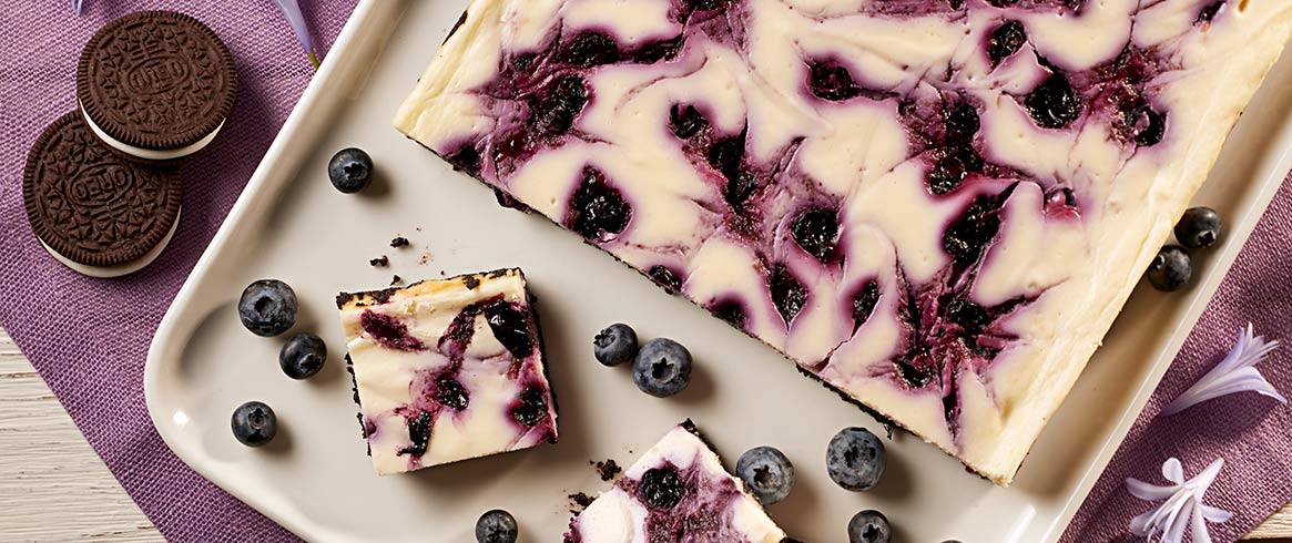 Blueberry-Swirl OREO Cheesecake Bars