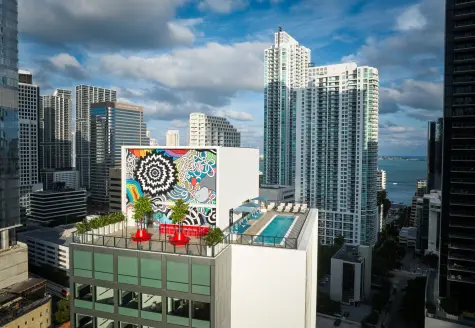 citizenM miami brickell aerial view of rooftop pool