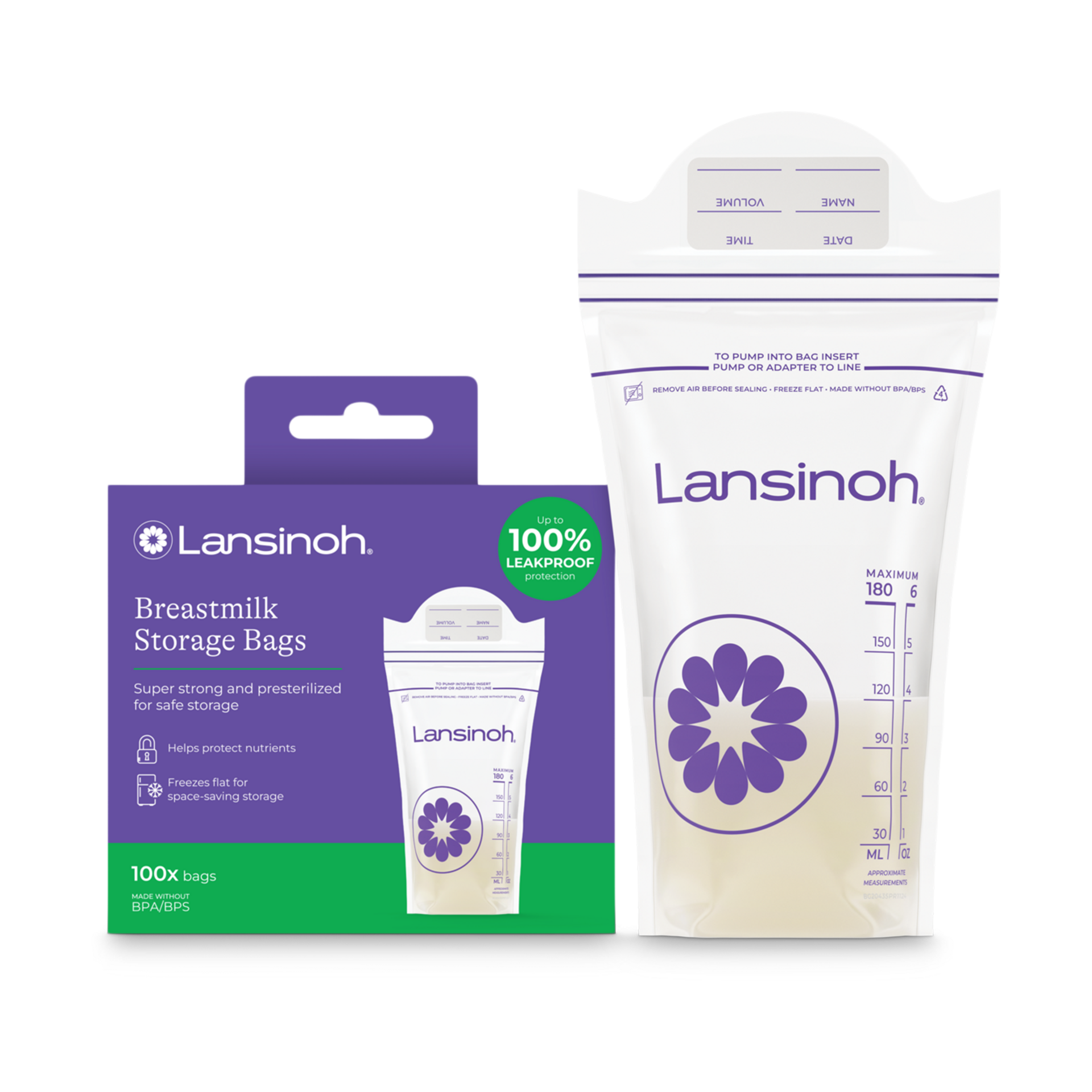 Lansinoh Breastmilk Storage Bags, 100 Count, Baby Essentials, Fast Freeze & Thaw Breast Milk Bags for Baby Bottle Feeding, Superior Strength & Stretch, 6 Ounce