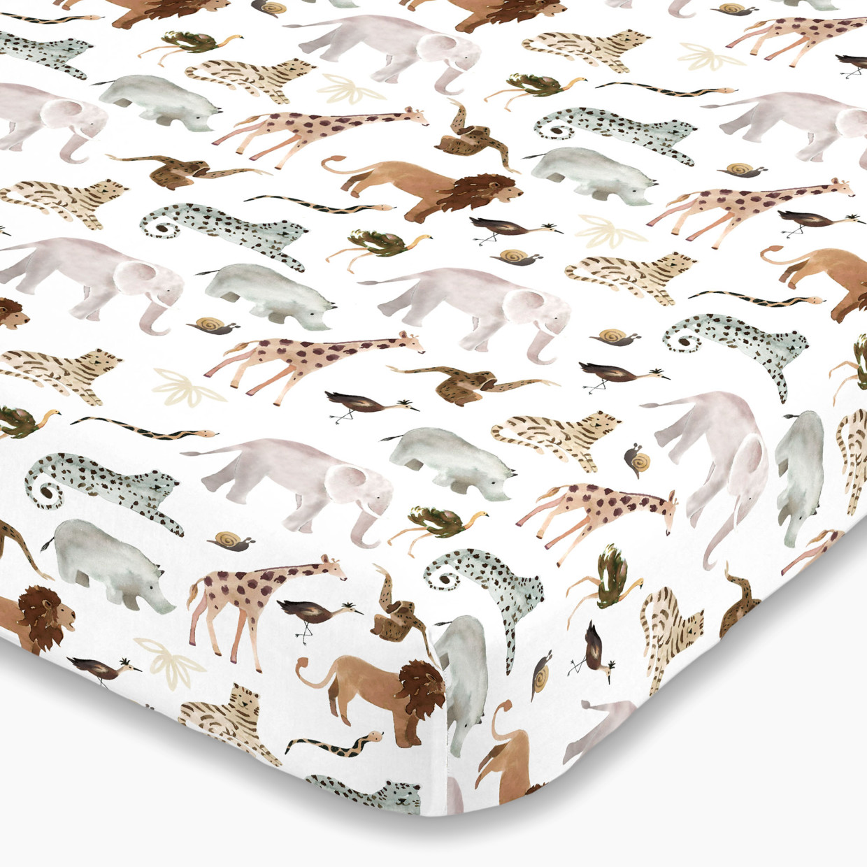 NoJo Baby Nursery Fitted Crib Sheet - Watercolor Jungle Friends.