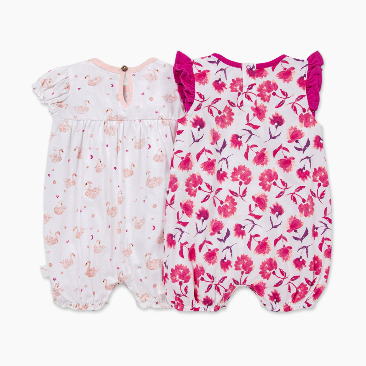Burt's Bees Baby 2 Pack Rompers - Graceful Swans, 3-6 Months.