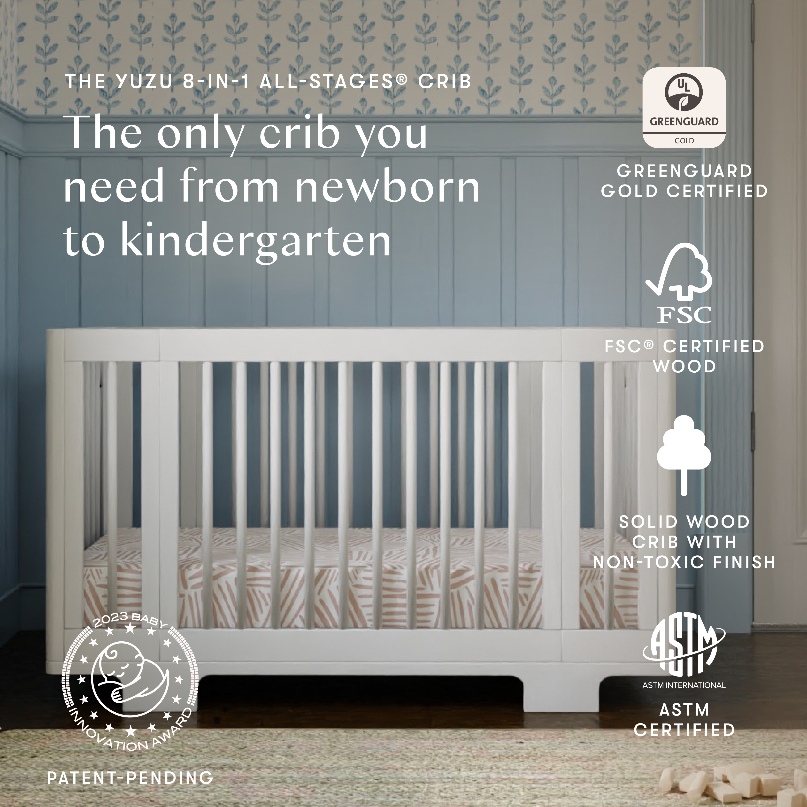babyletto Yuzu 8-in-1 Convertible Crib with All-Stages Conversion Kits - White.