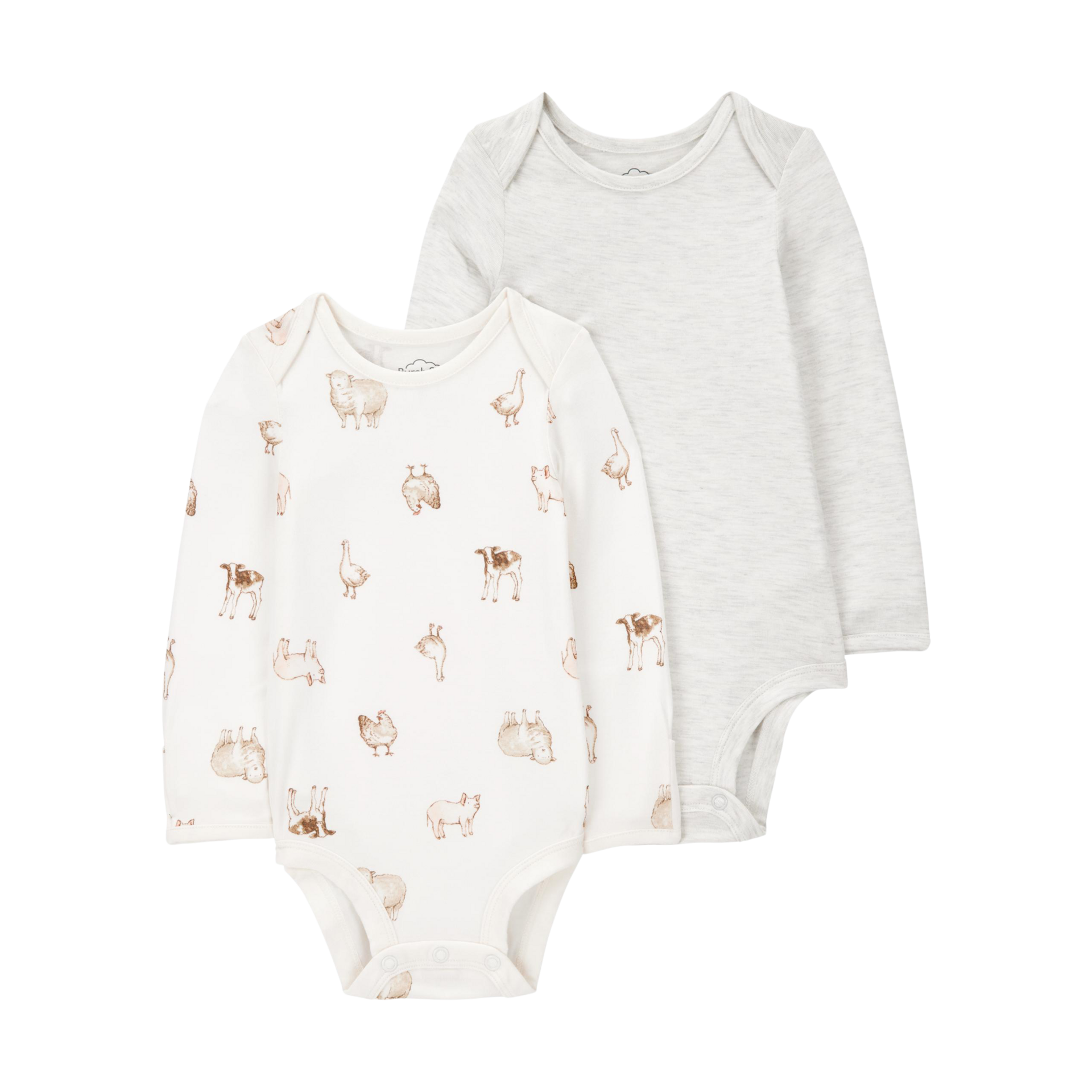 Carter's 2-Pack Long-Sleeve PurelySoft Bodysuits - Ivory/Heather, 0-3 M.