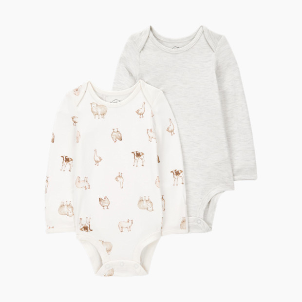 Carter's 2-Pack Long-Sleeve PurelySoft Bodysuits - Ivory/Heather, 0-3 M.