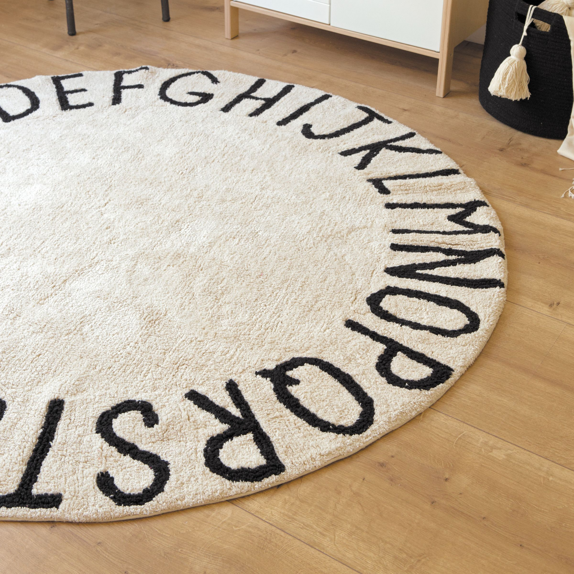 Lorena Canals Round ABC Washable Rug - Natural Black, 5' Round.