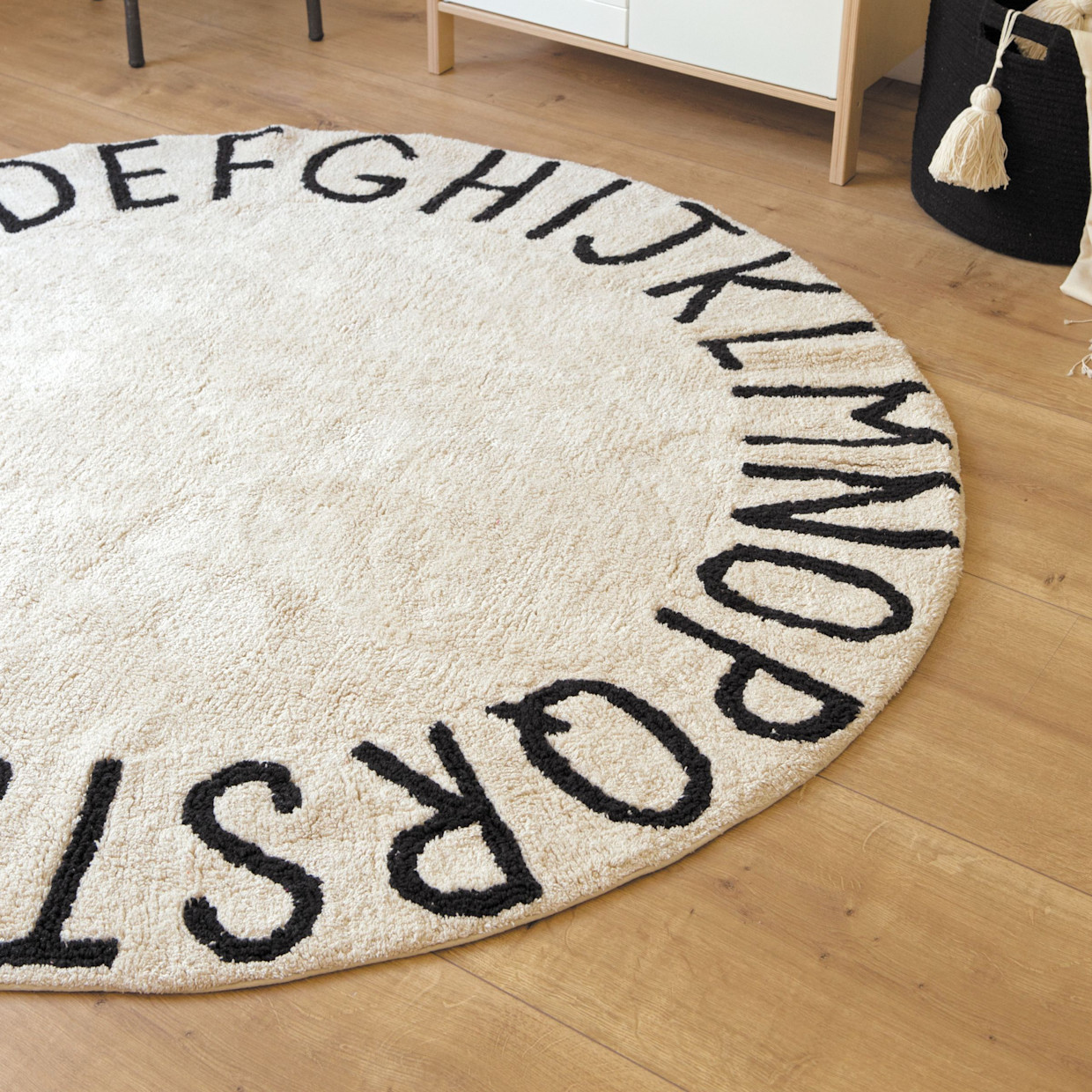 Lorena Canals Round ABC Washable Rug - Natural Black, 5' Round.