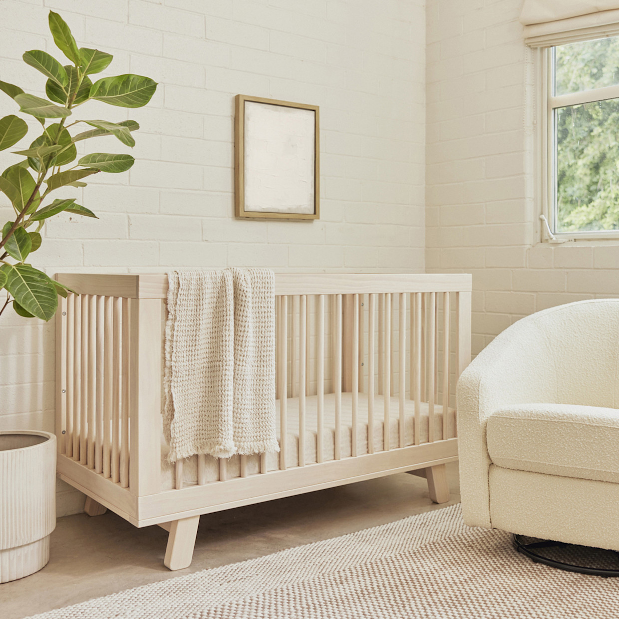babyletto Hudson 3-in-1 Convertible Crib with Toddler Bed Conversion Kit - Washed Natural.