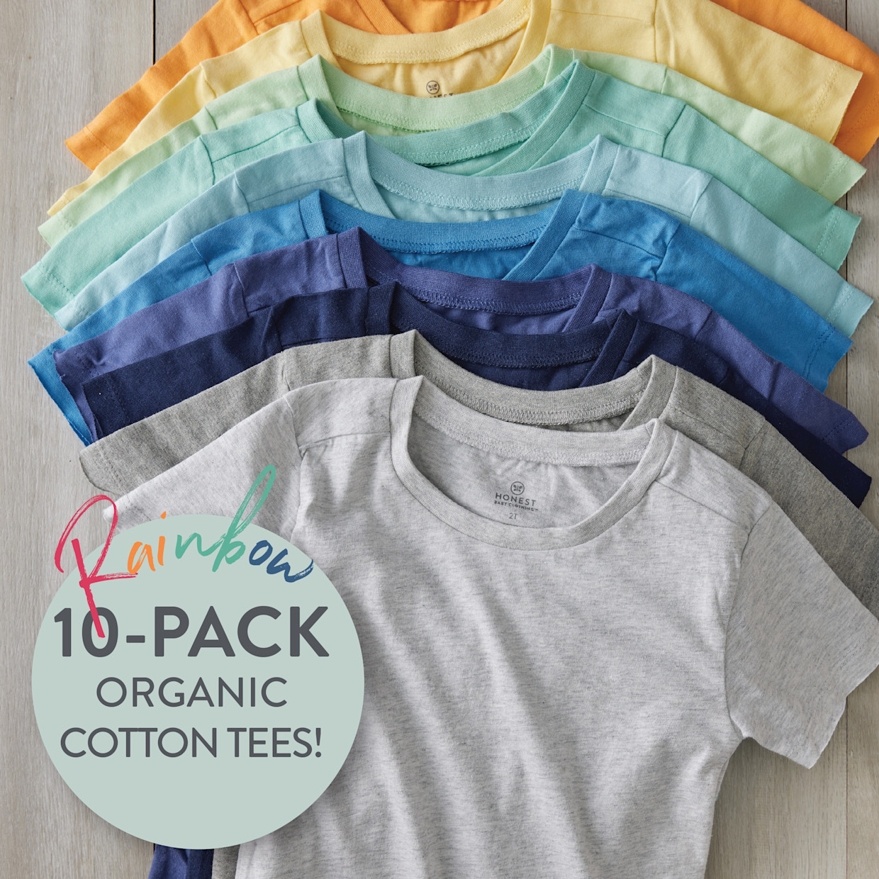 Honest Baby Clothing 10-Pack Organic Cotton Short Sleeve T-Shirts - Rainbow Boy, 0-3 M.