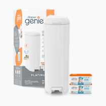 Diaper Genie Platinum Pail Gift Set, Lily White, Made of Durable Stainless Steel and Includes 2 Easy Roll Refills with 18 Bags and 30 Bags