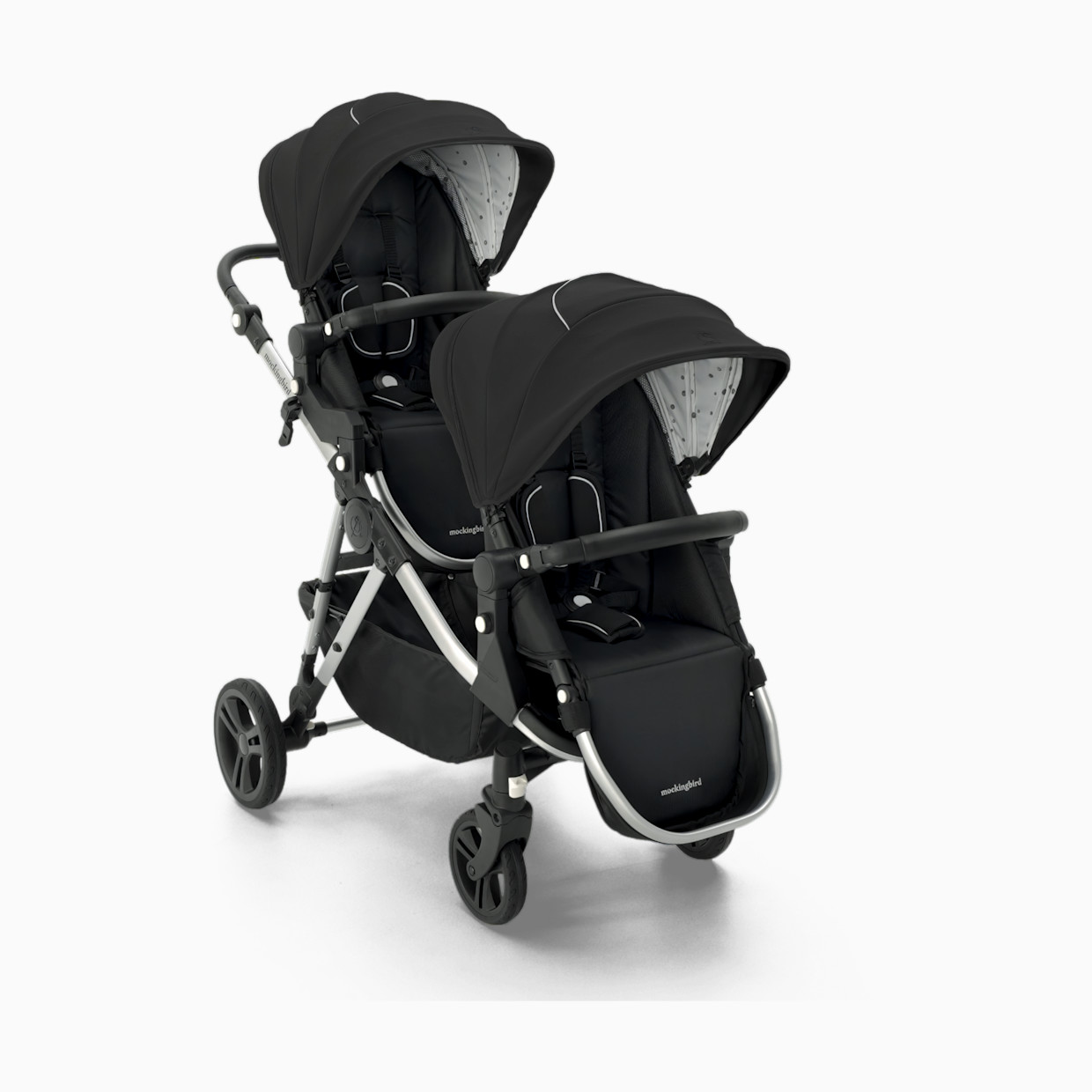 Mockingbird Single-to-Double Stroller 2.0 - Black/Watercolor Canopy With Black Leather.