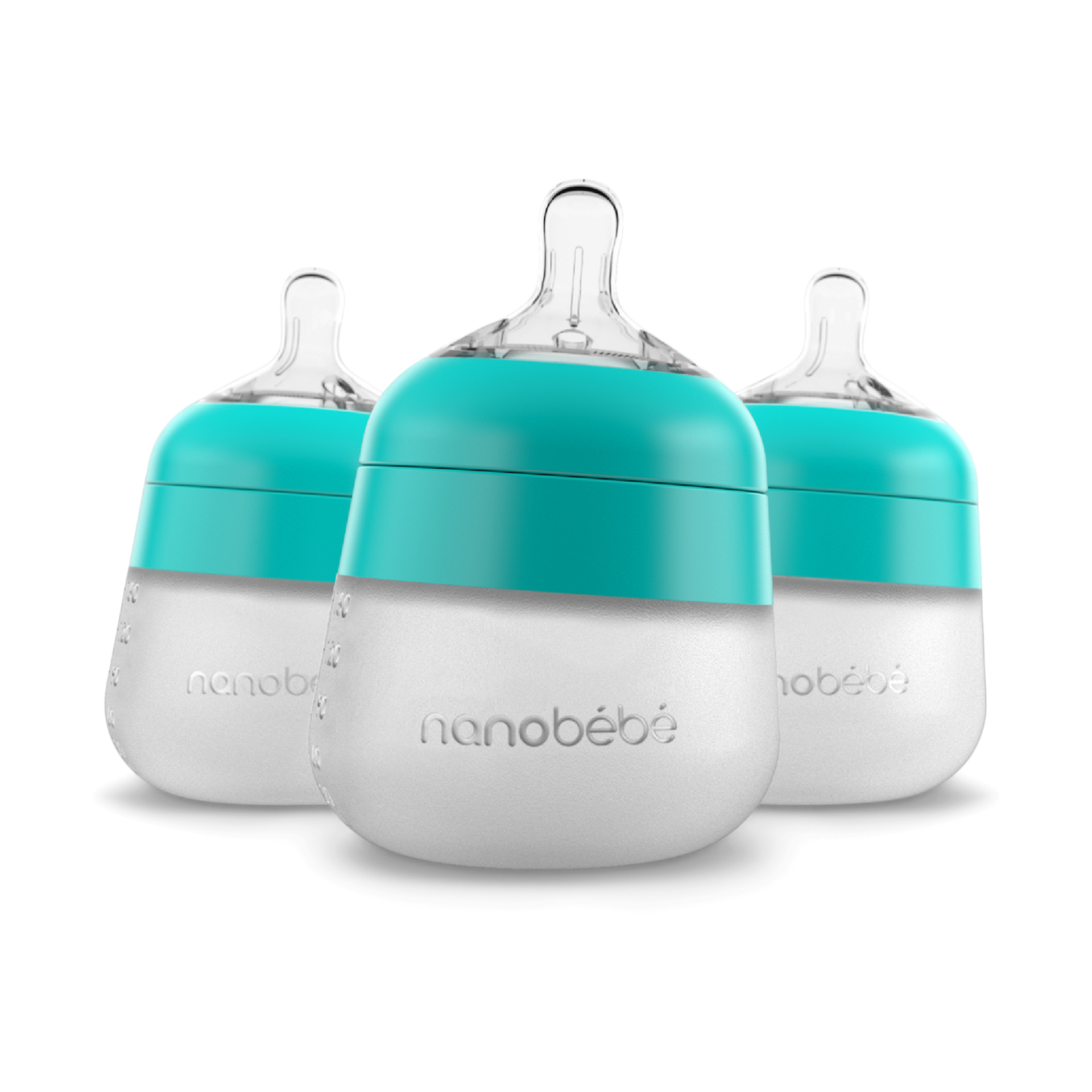 Nanobebe Flexy Silicone Baby Bottle, Anti-Colic, Natural Feel, Non-Collapsing Nipple, Non-Tip Stable Base, Easy to Clean 3-Pack, Teal, 5 oz