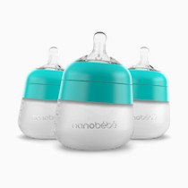 Nanobebe Flexy Silicone Baby Bottle, Anti-Colic, Natural Feel, Non-Collapsing Nipple, Non-Tip Stable Base, Easy to Clean 3-Pack, Teal, 5 oz