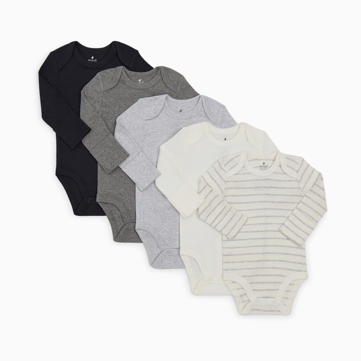 Small Story Organic Cotton Long-Sleeve Solid Bodysuits (5 Pack) - Grey Ombre, 0-3 M.