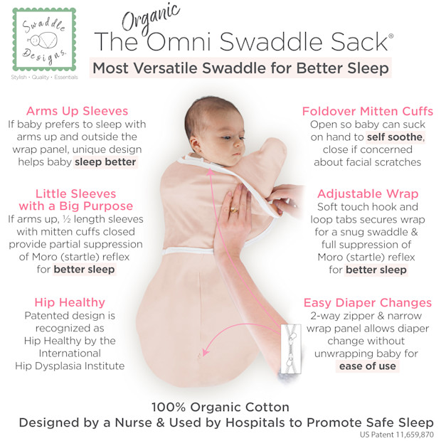 SwaddleDesigns Organic Omni Swaddle Sack with Arms Up Half-Length Sleeves and Mitten Cuffs TOG 1.0.