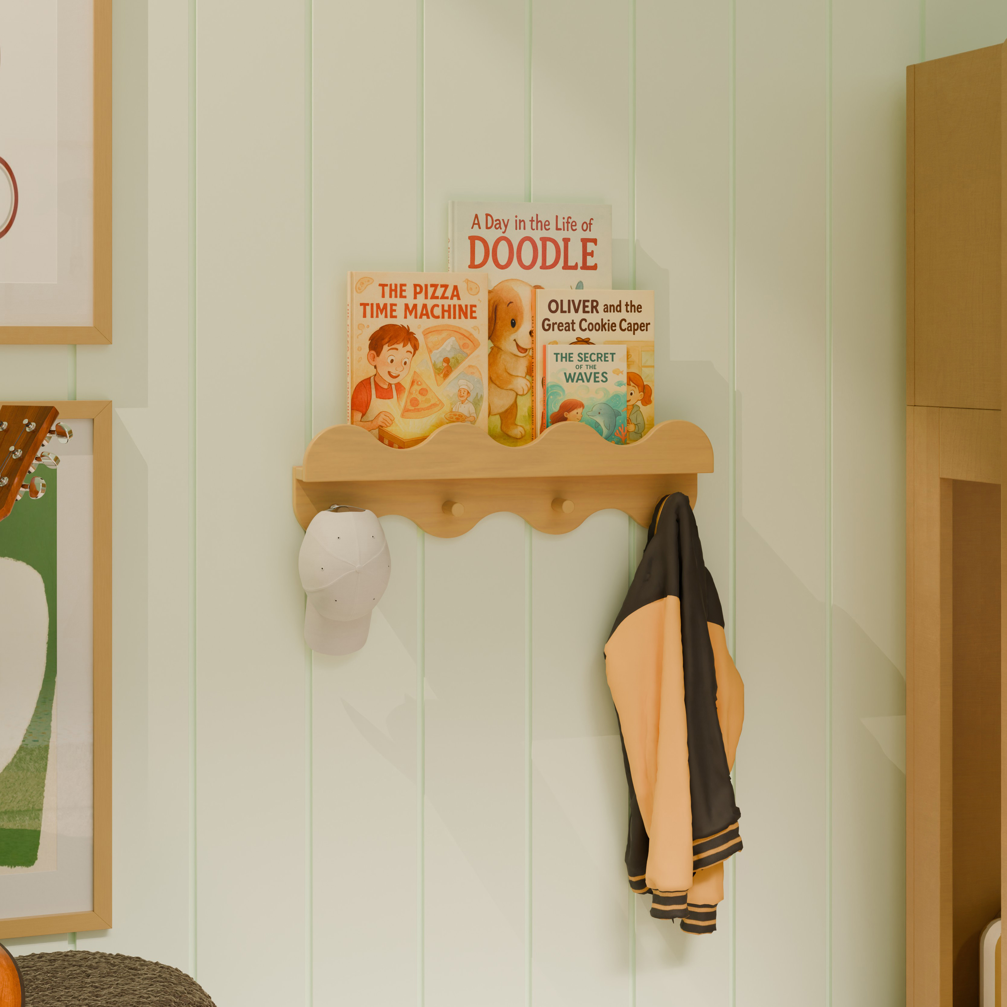 babyletto Lido Wave Bookshelf with Hooks - Honey.