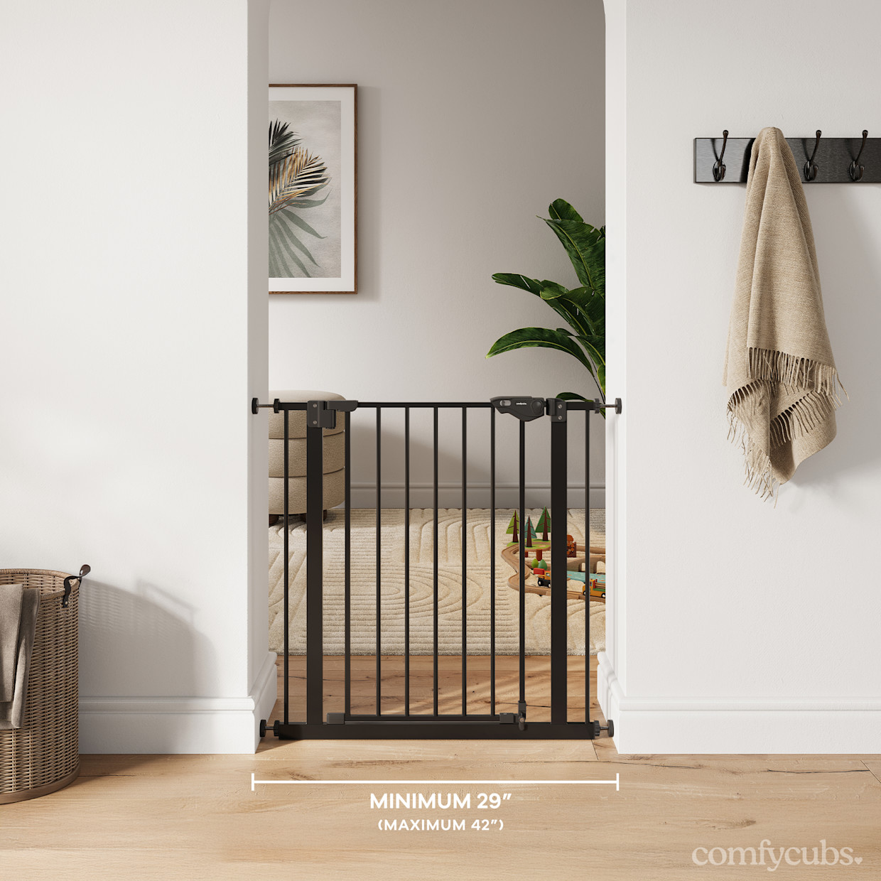 Comfy Cubs Baby Safety Gate with 3 Extensions - Black.