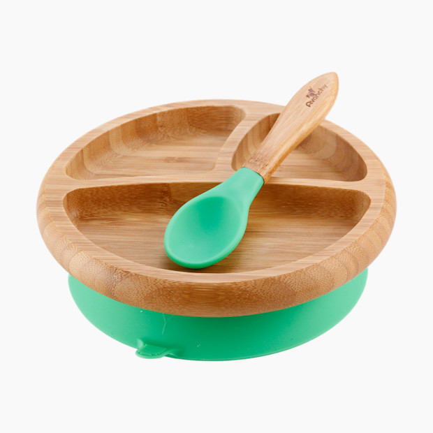 Avanchy Bamboo Suction Baby Plate + Spoon - Green.