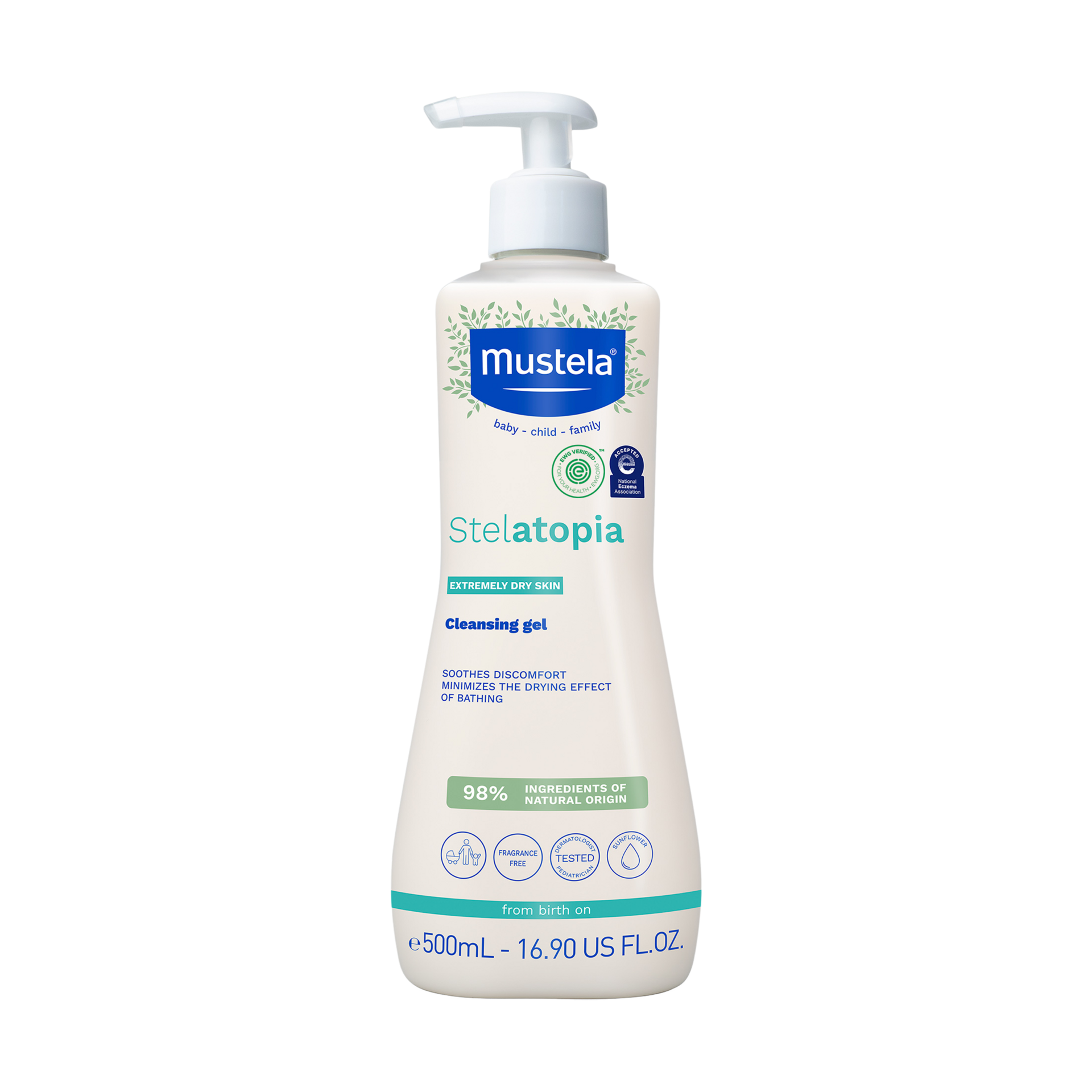 Mustela Stelatopia Eczema-Prone Skin Cleansing Gel - Baby Face & Body Wash with Natural Avocado & Sunflower Oil - Fragrance-Free & Tear Free - Various Sizes