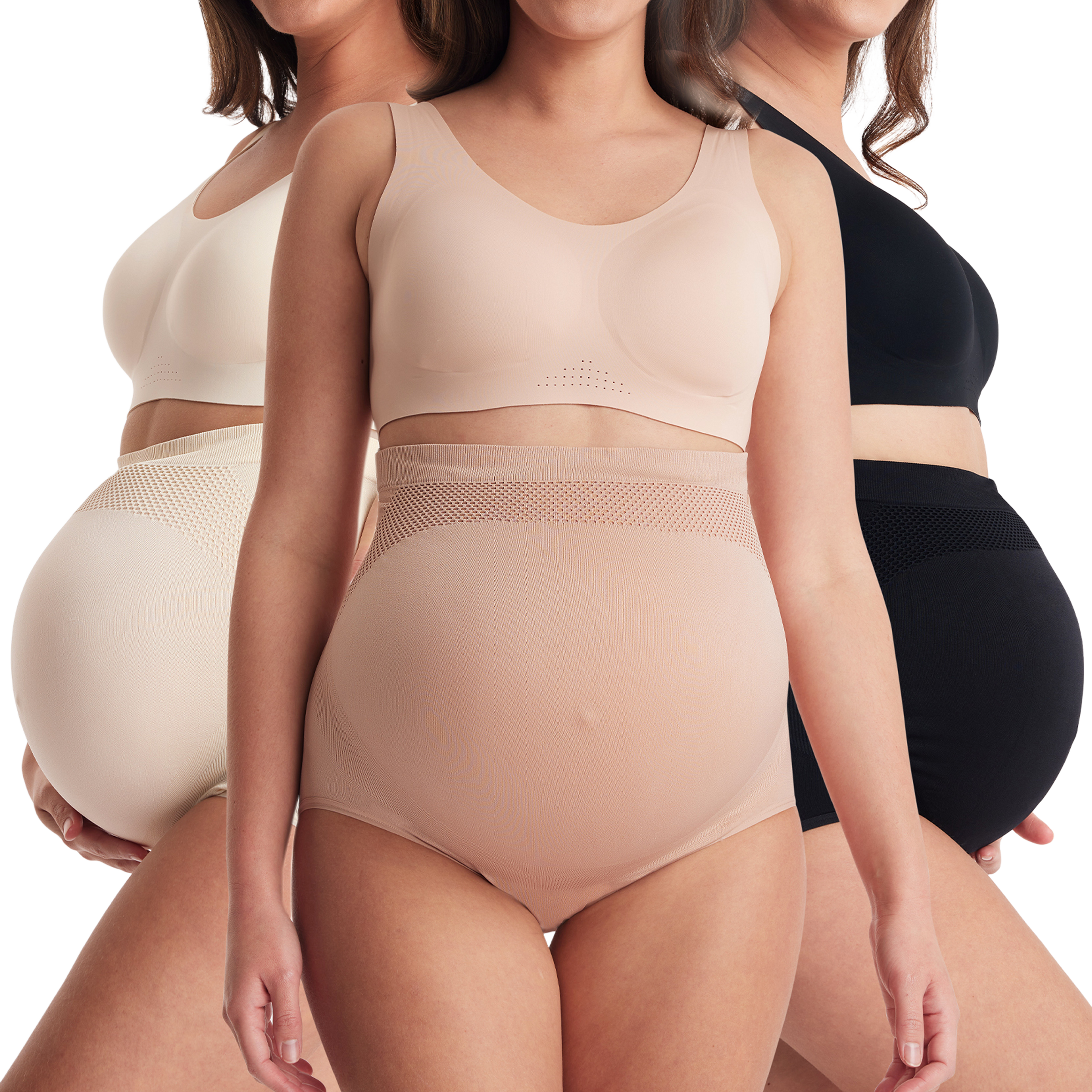 Momcozy High-Waisted Pregnancy Seamless Soft Belly Support Panties (3 Pack).