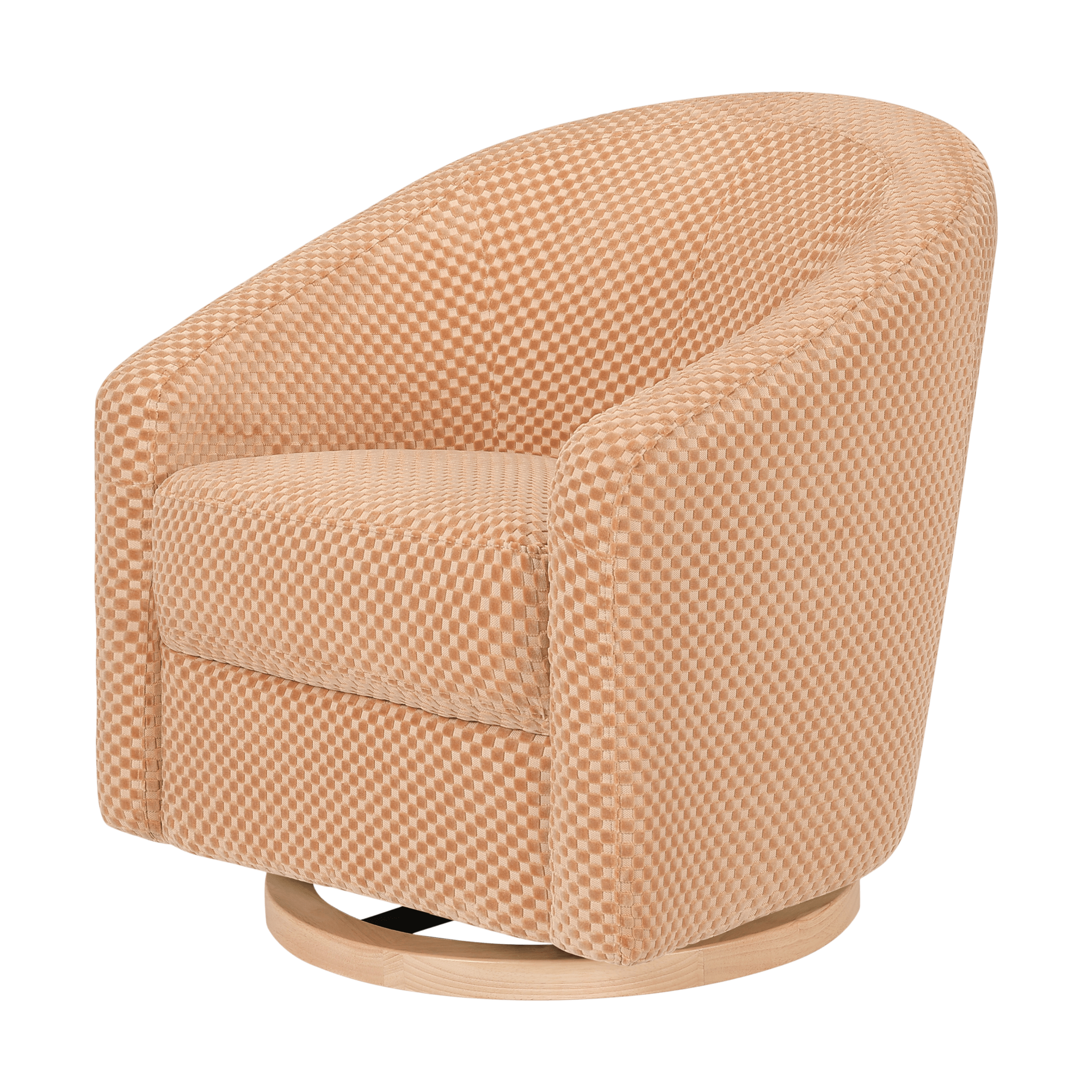 babyletto Madison Swivel Glider - Canyon Velvet Checker With Light Wood Base.