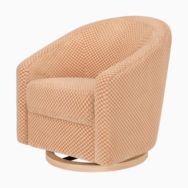 babyletto Madison Swivel Glider - Canyon Velvet Checker With Light Wood Base.