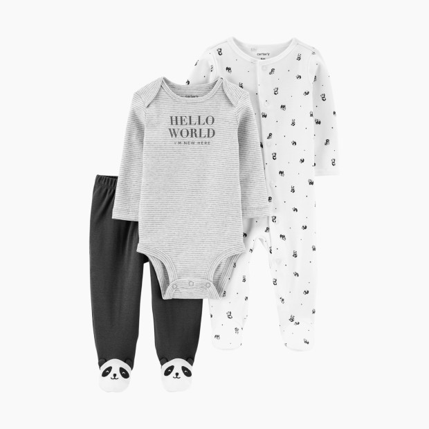 Carter's 3-Piece Bodysuit & Footed Pant Set - Grey Hello World/Panda, Newborn.