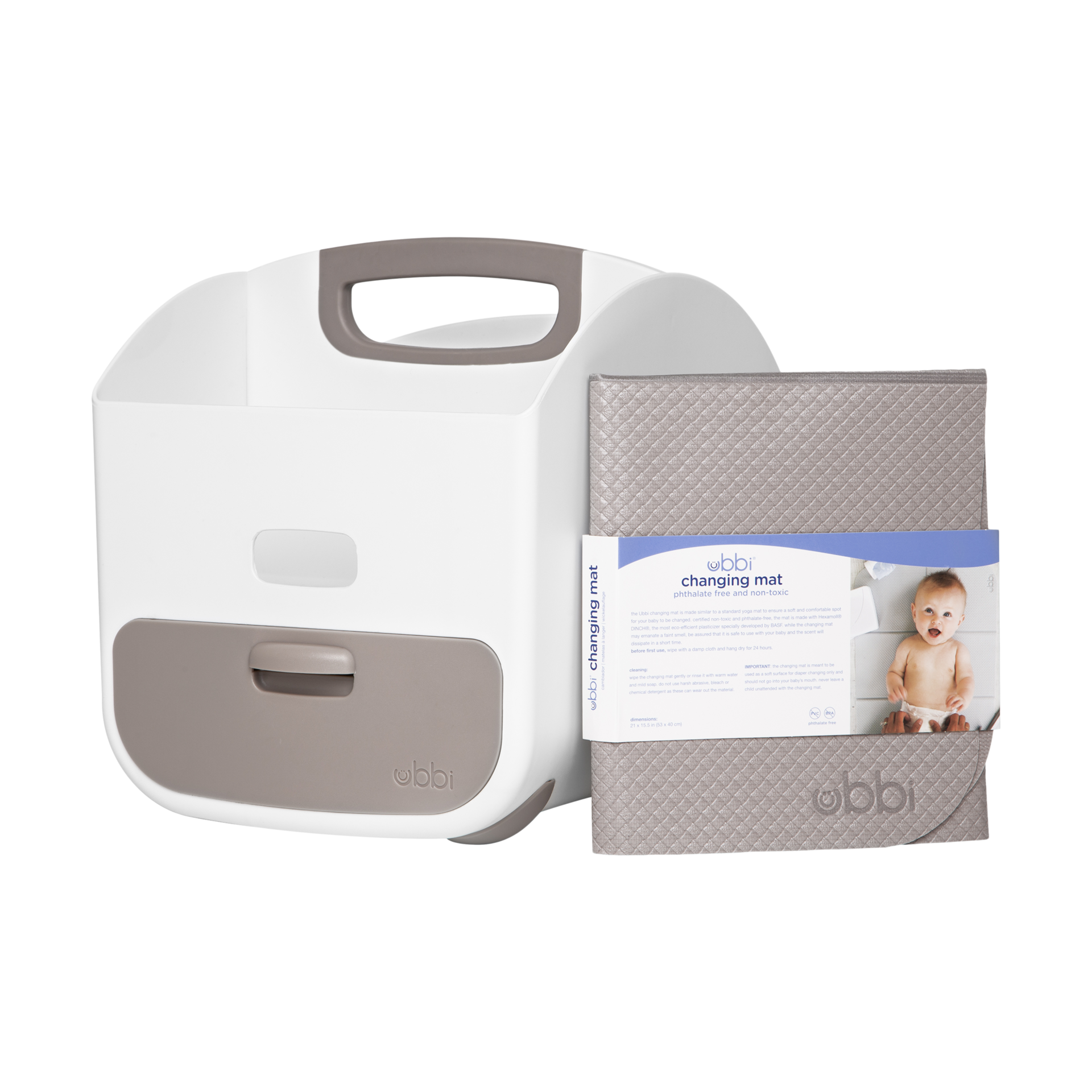 Ubbi Diaper Caddy & Changing Mat - Taupe.
