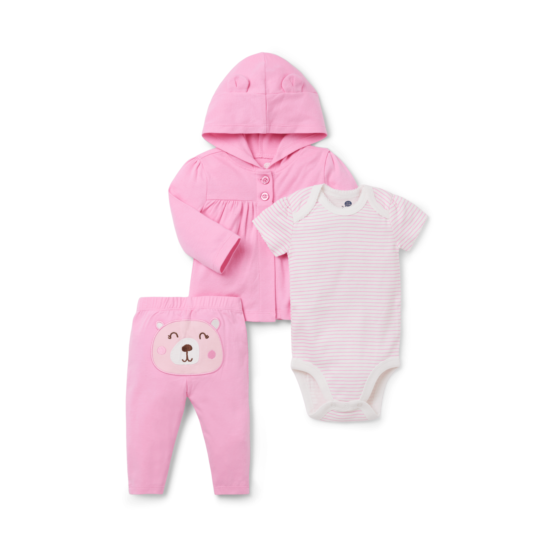 Small Story 3 Piece Hoodie Set - Beary Girly, 0-3 M.