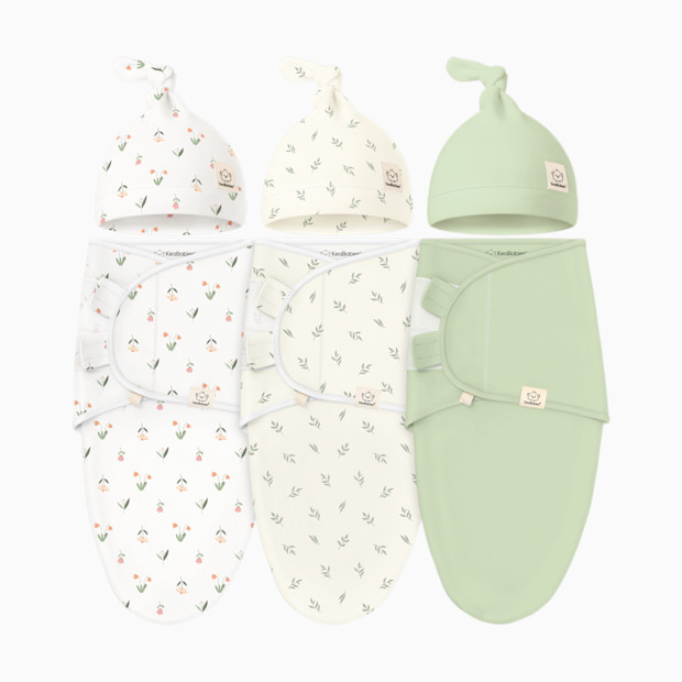 KeaBabies 3-Pack Soothe Swaddle Wraps with Knot Hats.