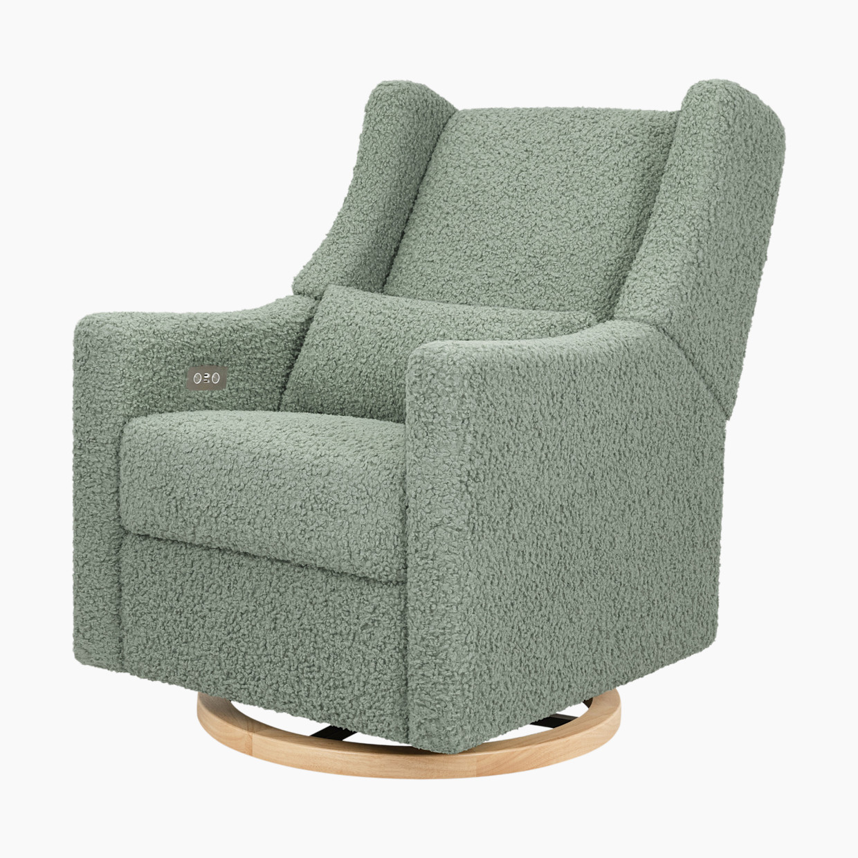 babyletto Kiwi Electronic Recliner and Swivel Glider - Sage Teddy Loop With Light Wood Base.