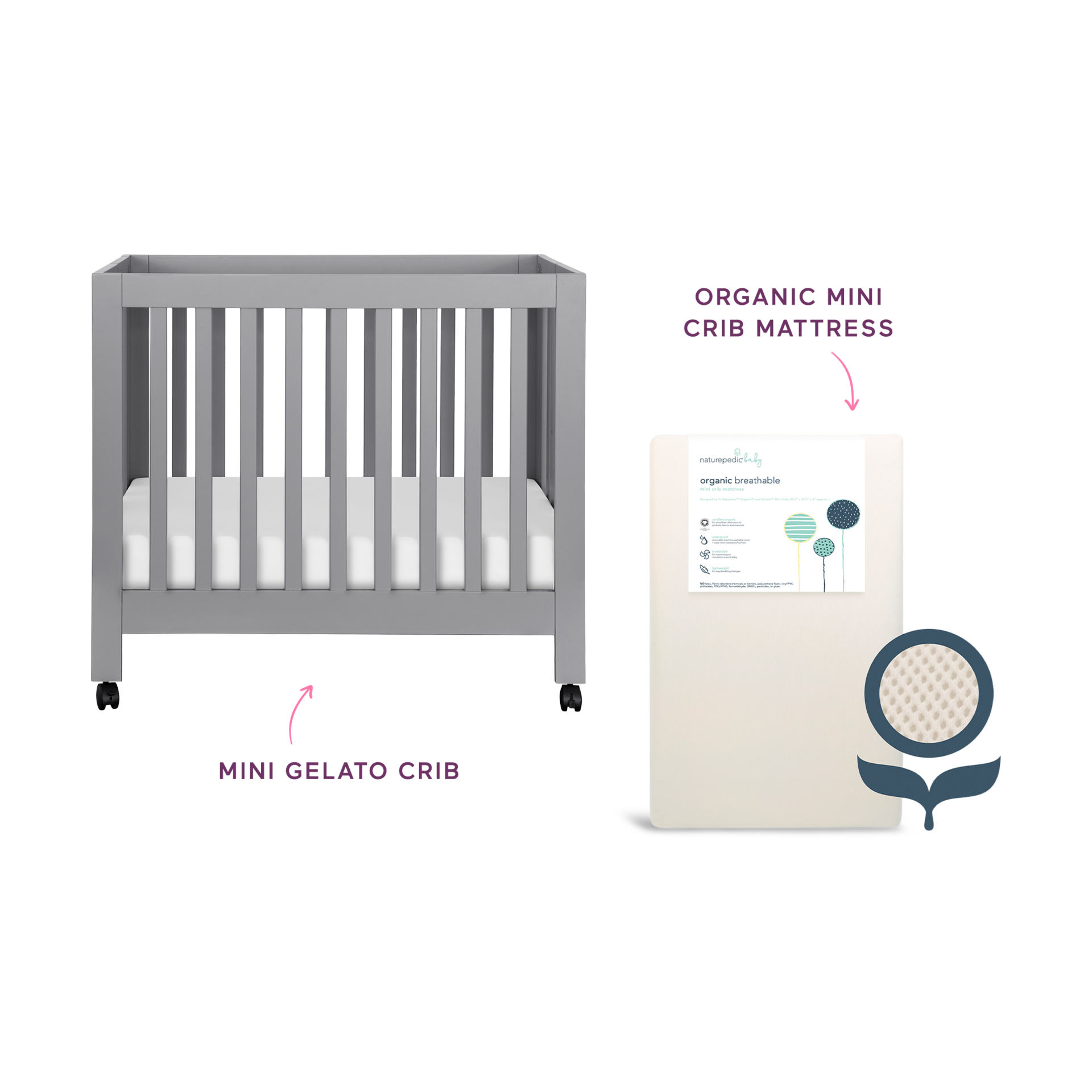 babyletto x Naturepedic Mini Origami Crib & Mini Organic Mattress Bundle.