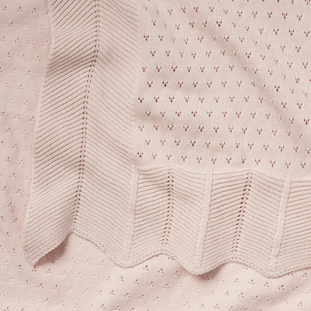 Elegant Baby Pointelle Cotton Knit Baby Blanket - Blush.
