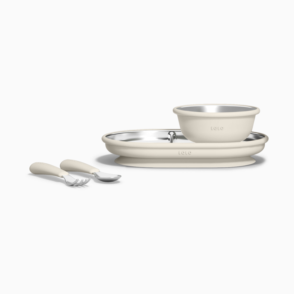 Lalo Stainless Mealtime Essentials - 4pc Set - Oatmeal.