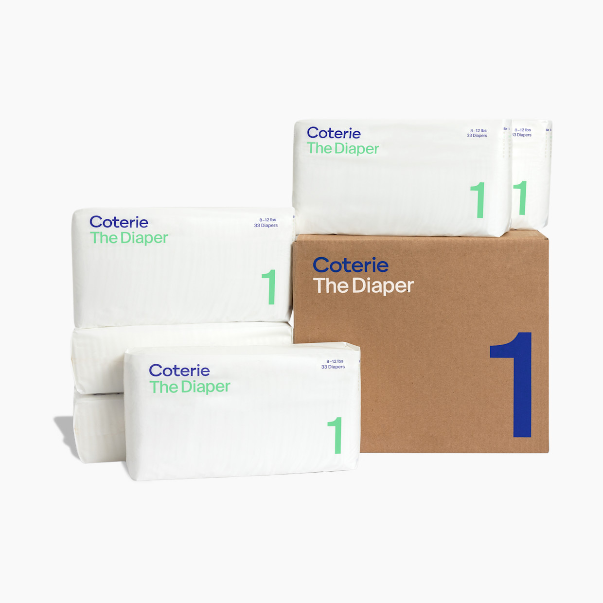 Coterie Ultra Soft Diapers, Monthly Supply - Size 1, 198 Count.