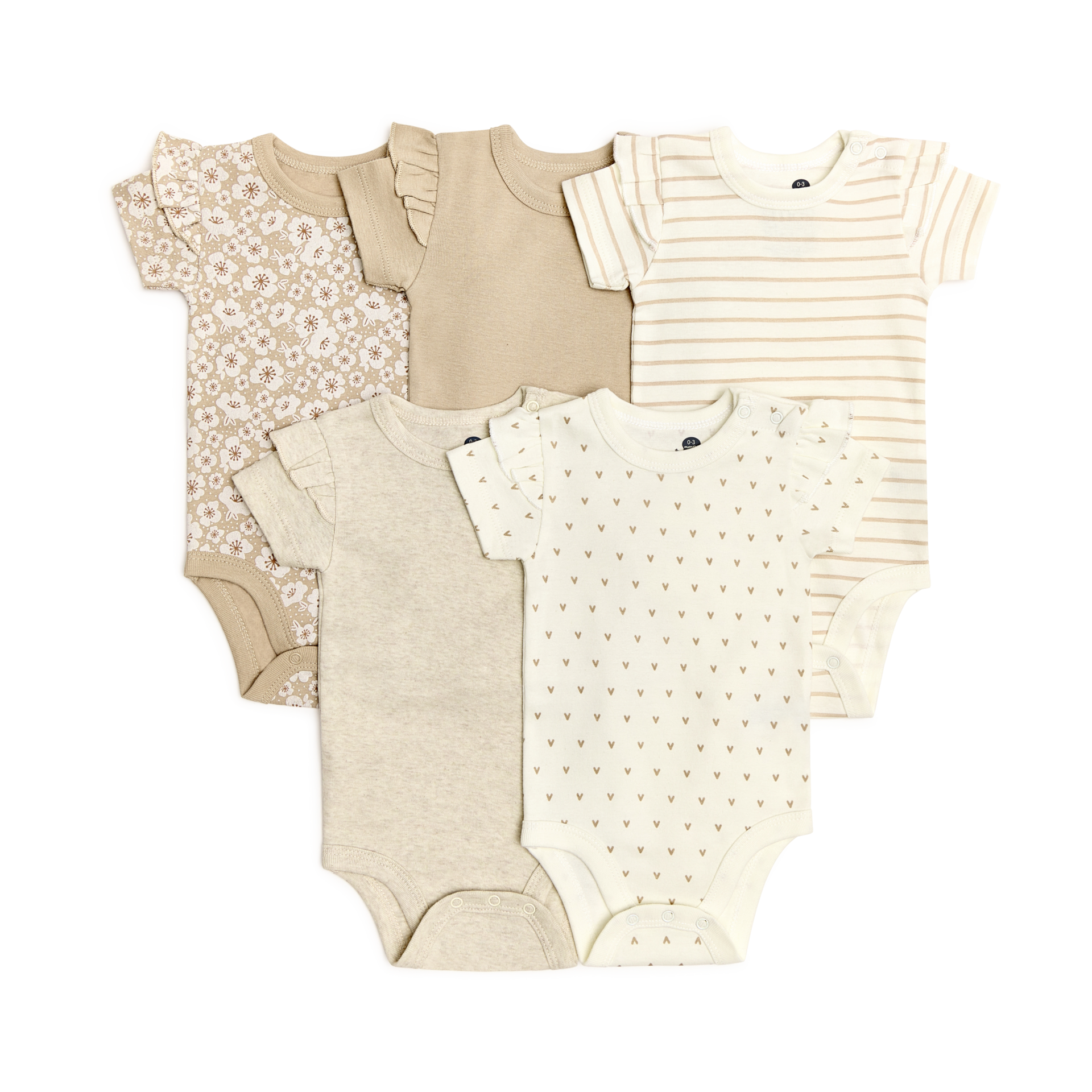 Small Story Organic Cotton Short-Sleeve Printed Bodysuit (5 Pack) - Neutral Floral, 3-6 M.