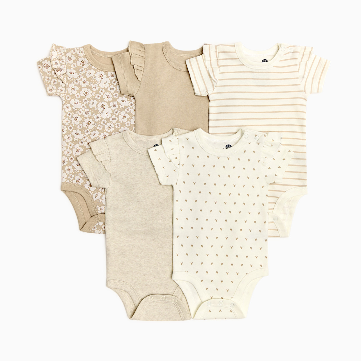 Small Story Organic Cotton Short-Sleeve Printed Bodysuit (5 Pack) - Neutral Floral, 3-6 M.