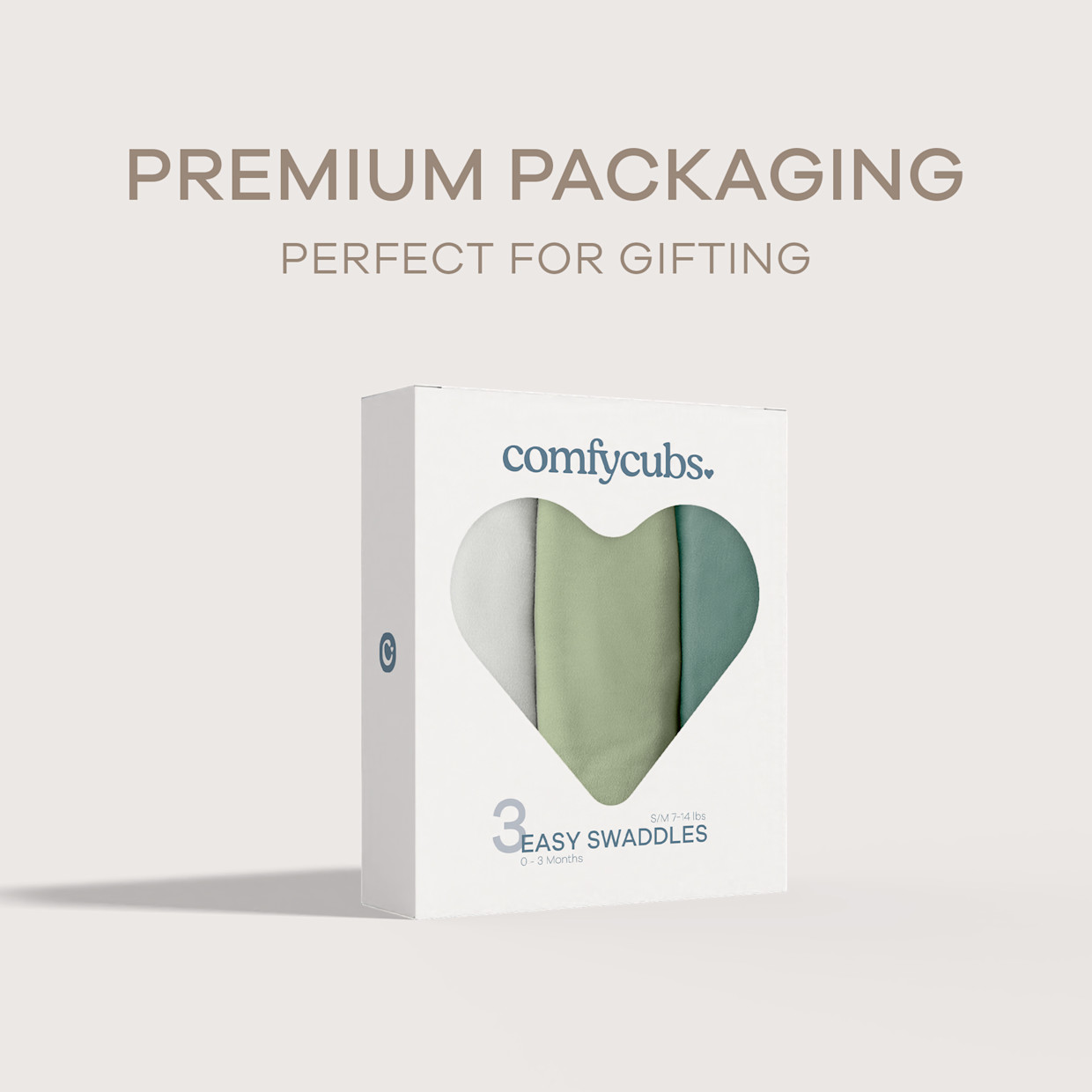 Comfy Cubs Easy Swaddle Blanket (3 Pack) - Stone, Sage, Azul, Large.