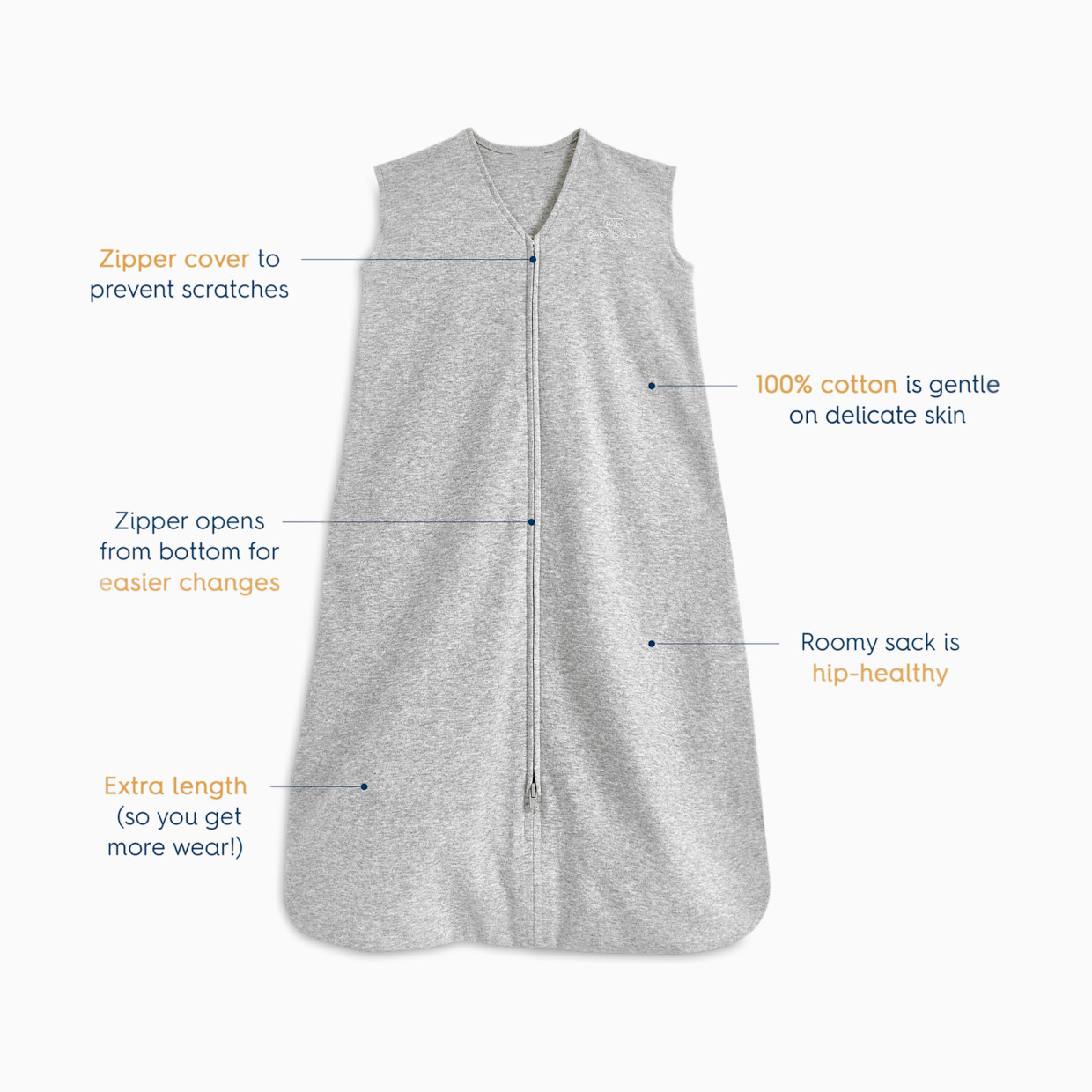 Halo SleepSack Wearable Blanket Cotton - Heather Grey, Medium.