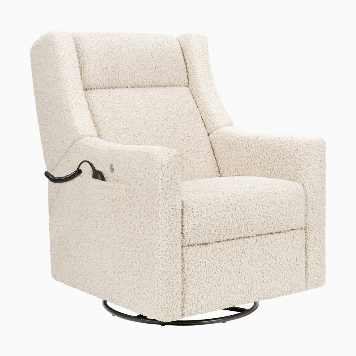 babyletto Kiwi Deluxe Power Recliner and Swivel Glider with Heat and Massage - Almond Teddy Loop.