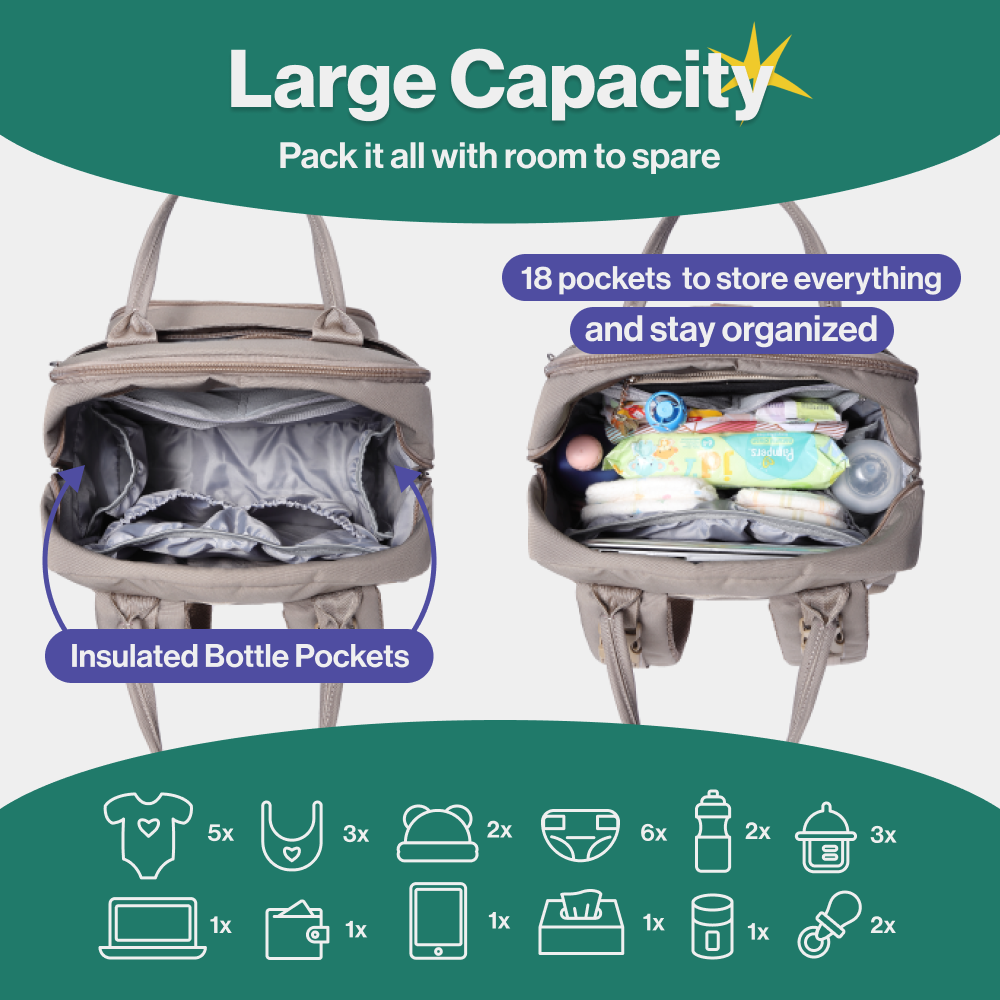 Babbleroo Original Diaper Bag Backpack - Khaki.