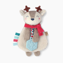 Itzy Ritzy - Itzy Lovey Including Teether - Baby Lovey with Teether, Textured Ribbons & Dangle Arms - Features Crinkle Sound, Sherpa Fabric and Minky Plush (Jolly The Reindeer)