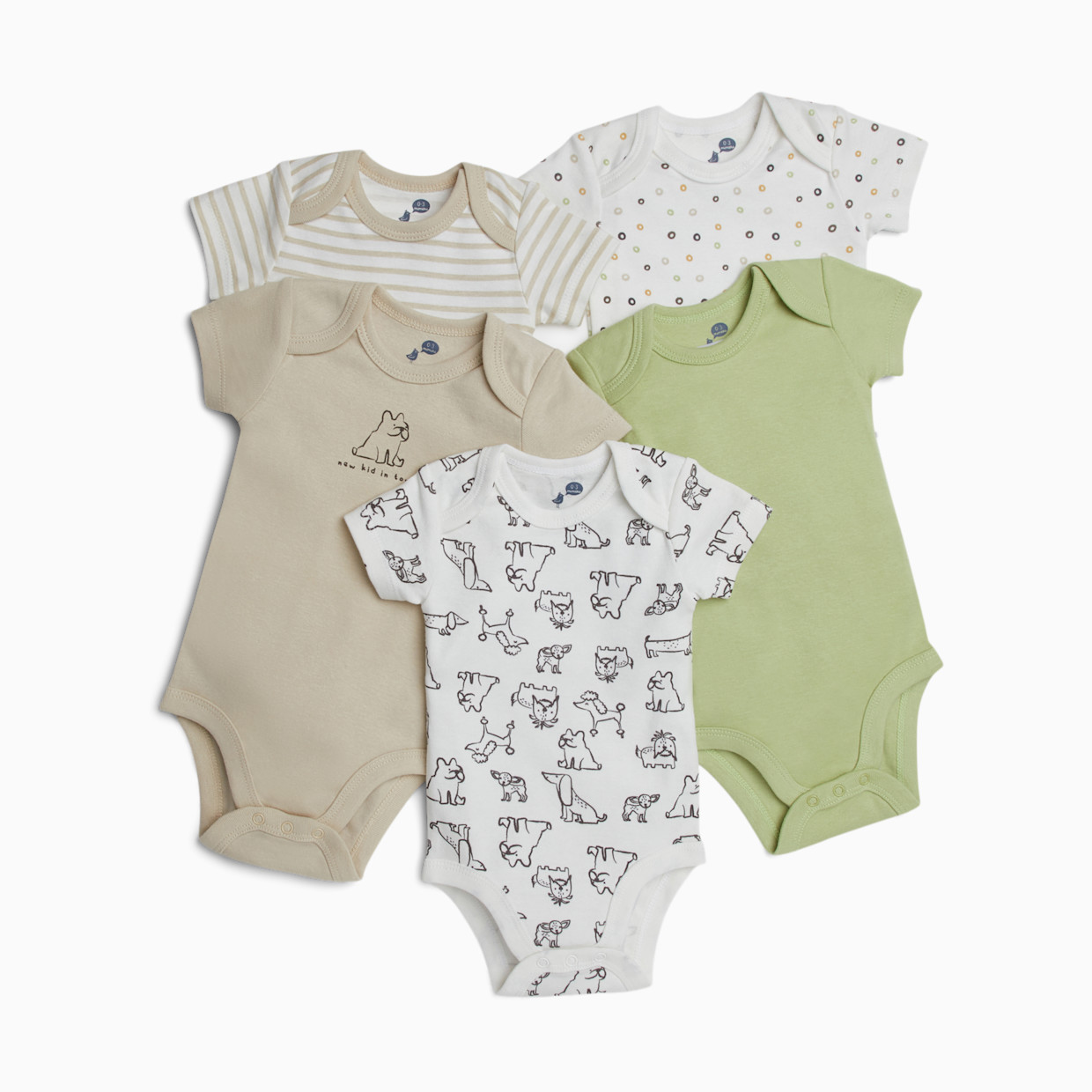Small Story Organic Cotton Short Sleeve Print Mix Bodysuit (5 Pack) - Crazy Dogs, 3-6 M.