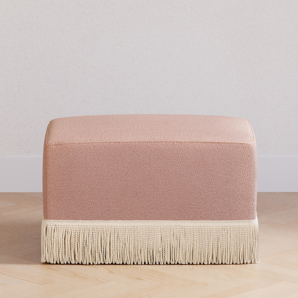 Namesake Crawford Gliding Ottoman - Rose Boucle With Ivory Tassel Fringe.