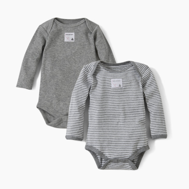 Burt's Bees Baby Organic Long Sleeve Bodysuit (2 Pack) - Heather Grey/Stripe, 0-3 Months.
