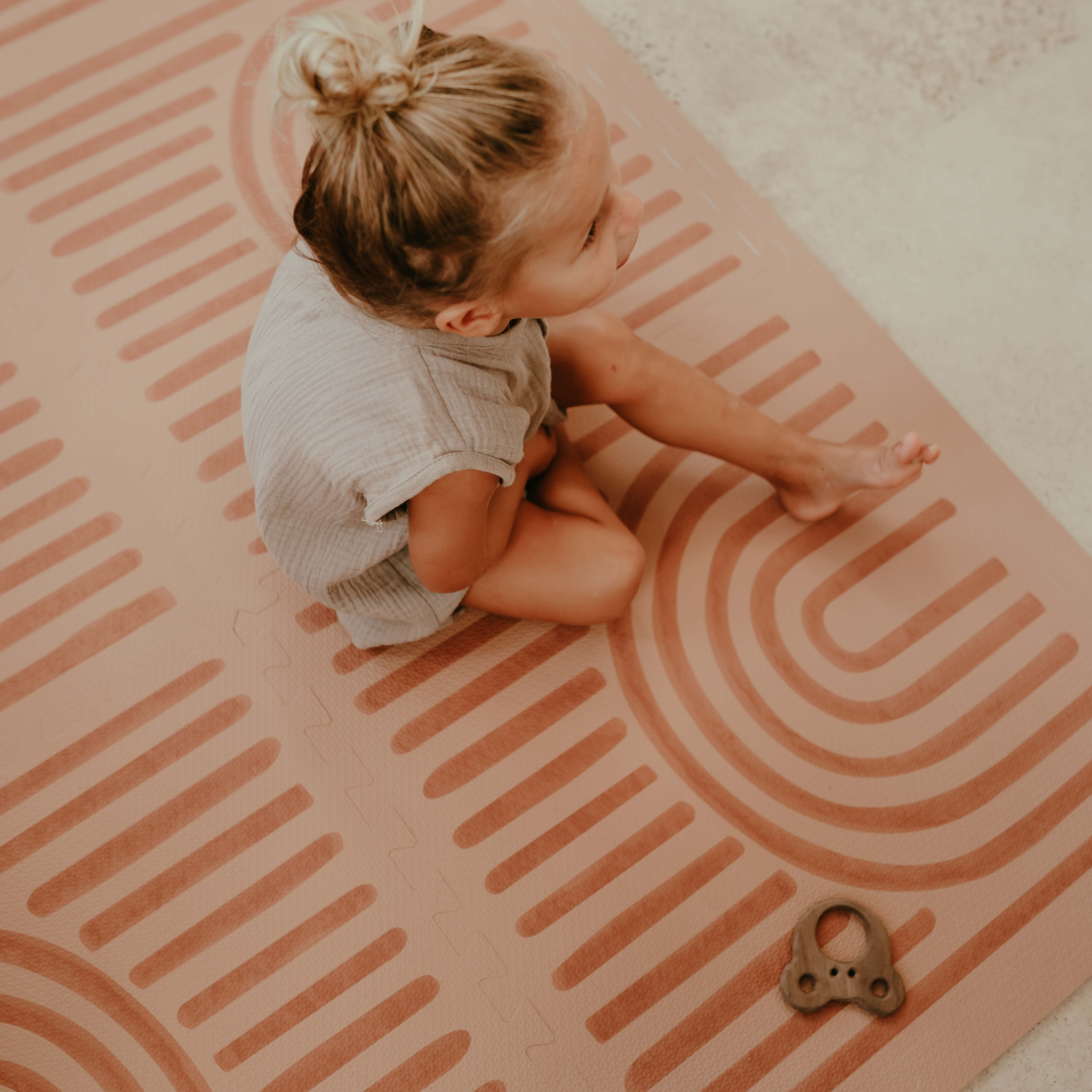 Toddlekind Haven Foam Play Mat | Linear Collection - Camel, 4X6.