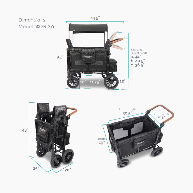 WonderFold Wagon W2 Luxe Double Stroller Wagon (2 Seater) - Black Camo.