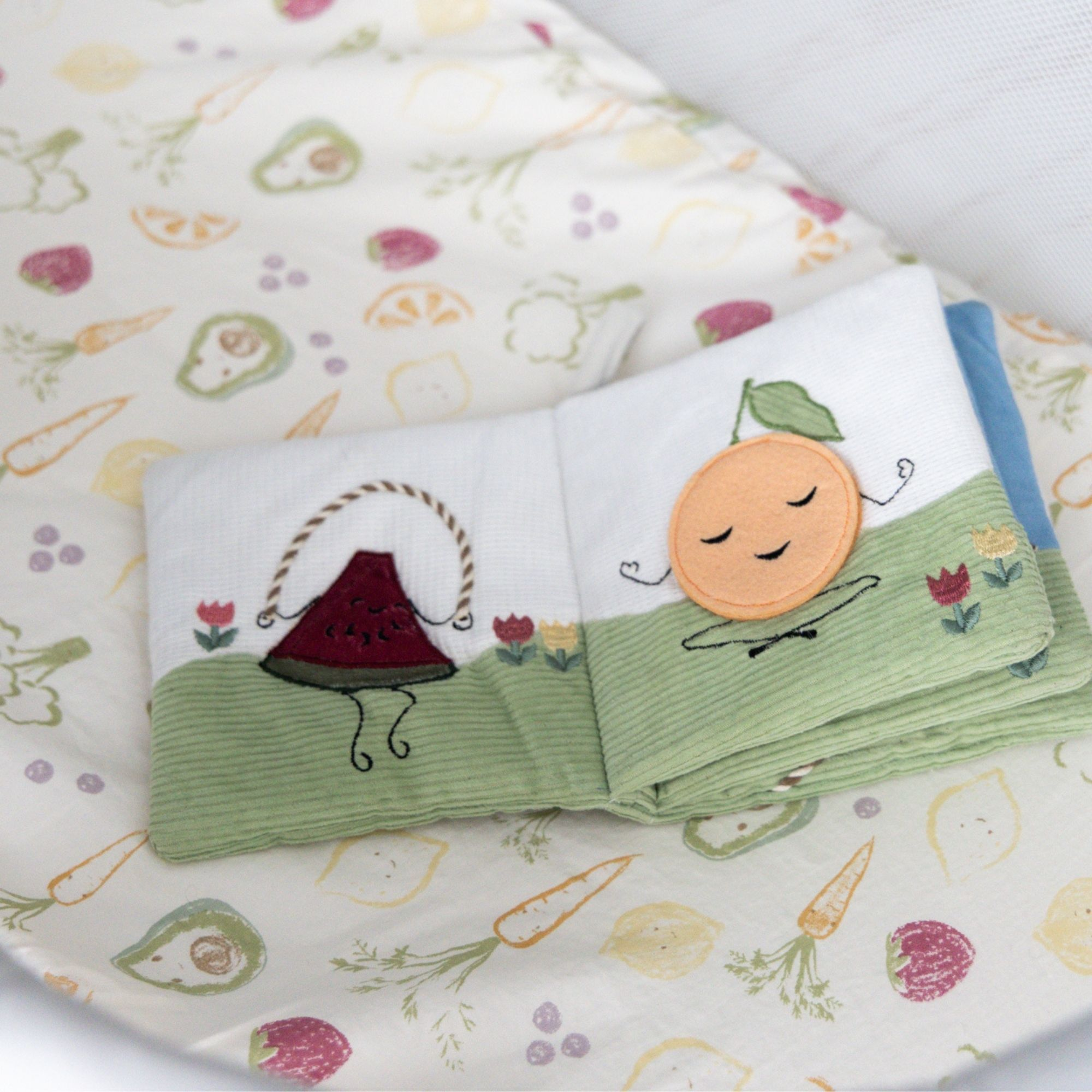 Crane Baby Soft Plush Activity Book - Clementine Fruits & Veggies.