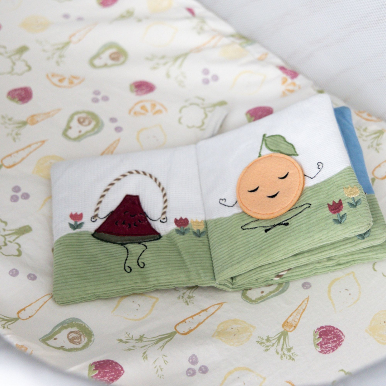 Crane Baby Soft Plush Activity Book - Clementine Fruits & Veggies.