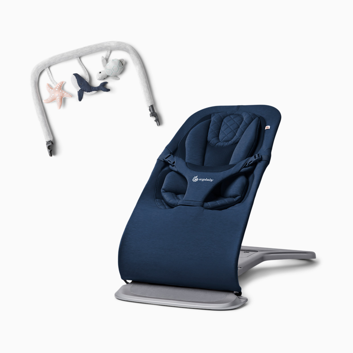 Ergobaby Evolve Bouncer & Toy Bar Bundle - Midnight Blue.
