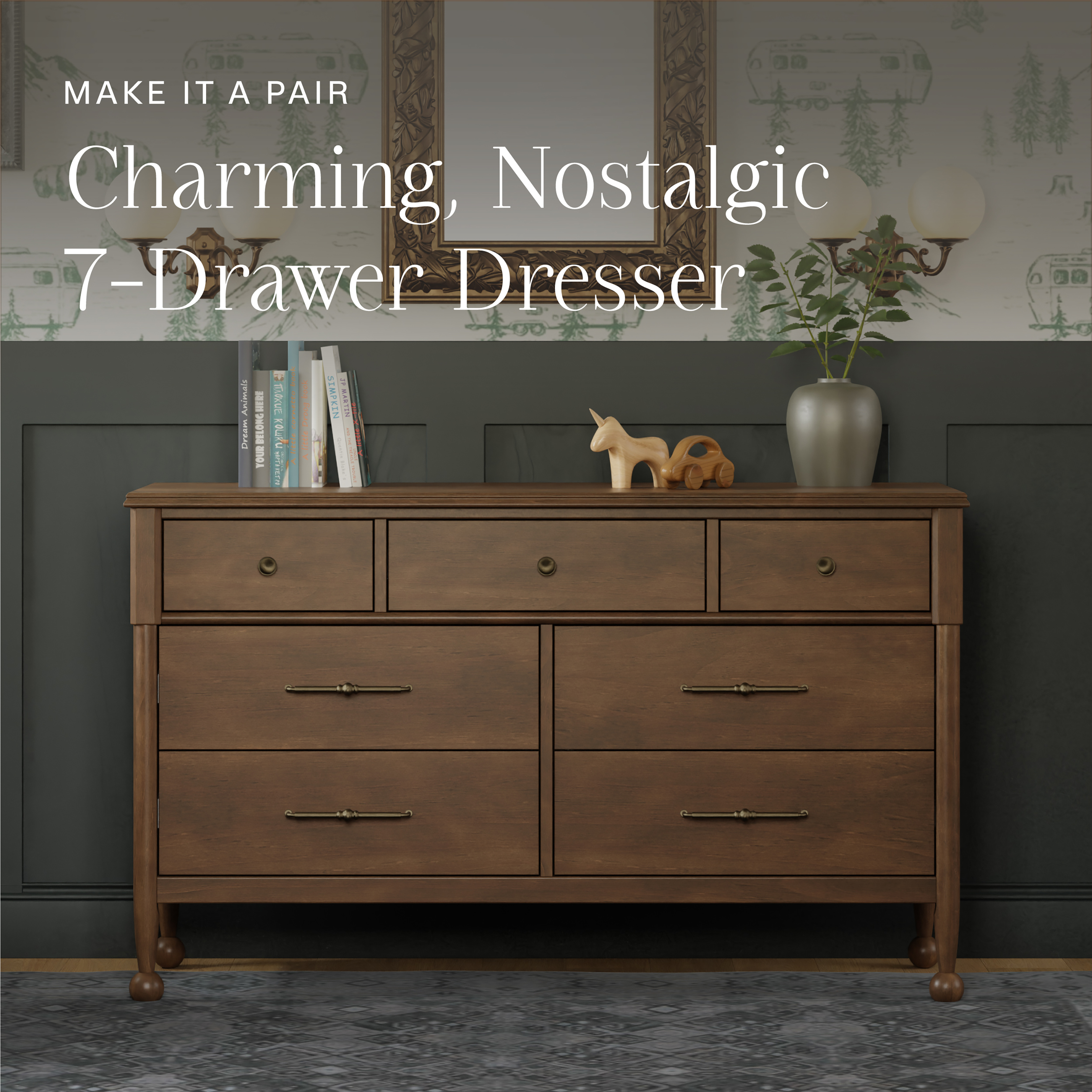 Namesake Alouette 3-in-1 Convertible Spindle Crib - Natural Walnut.